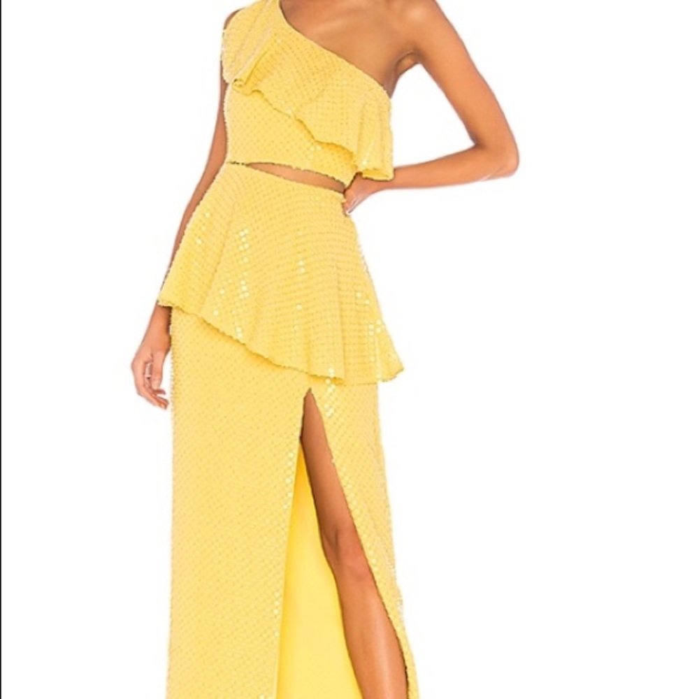Revolve yellow gown. Sequin one shoulder.